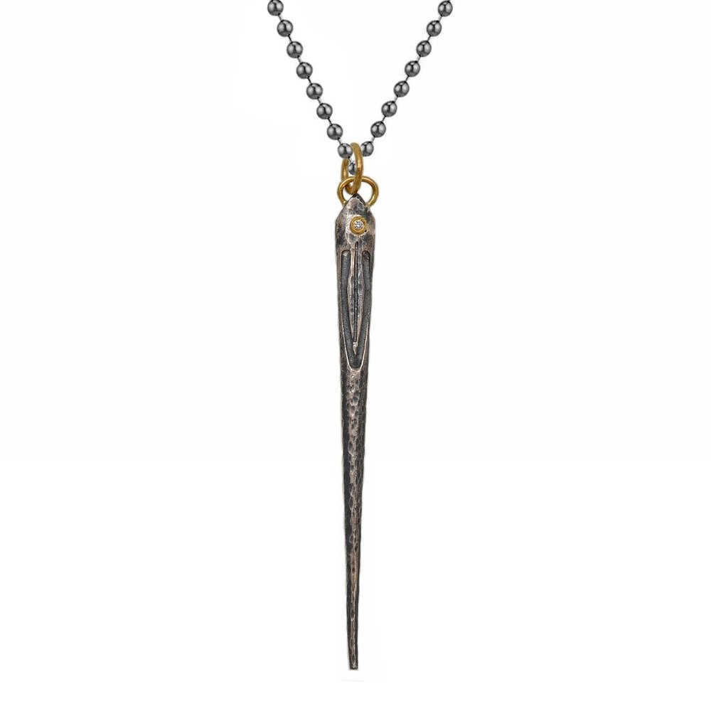 0.01ct Dia 925 Silver & 24K Gold Needle Necklace - Picture 4 of 6
